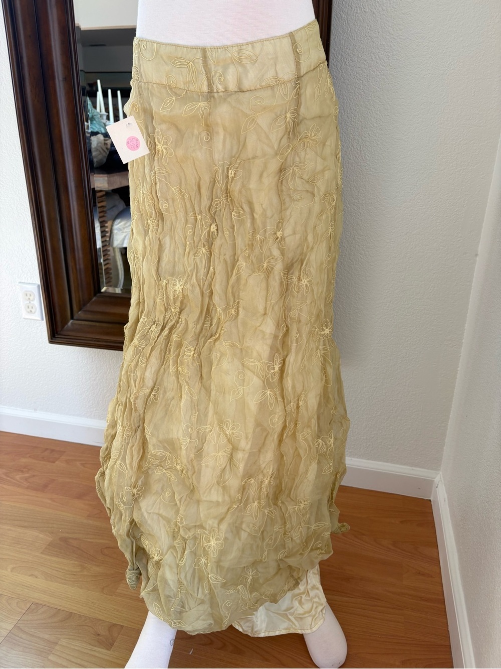 Embroidered Light Olive Maxi Skirt
